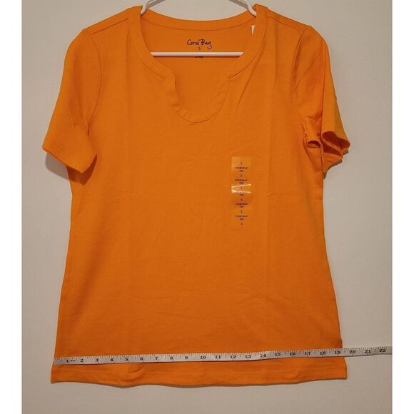 Coral Bay Womens Solid Horseshoe Short Sleeve Top Small Orange - Picture 4 of 10